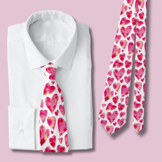 Corbata Patrón de corazón acuarela rosa (Bright pik love heart tie)