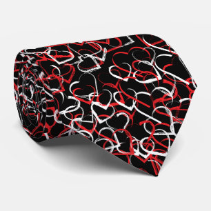 Corbata Patrón de corazón blanco rojo sobre fondo negro