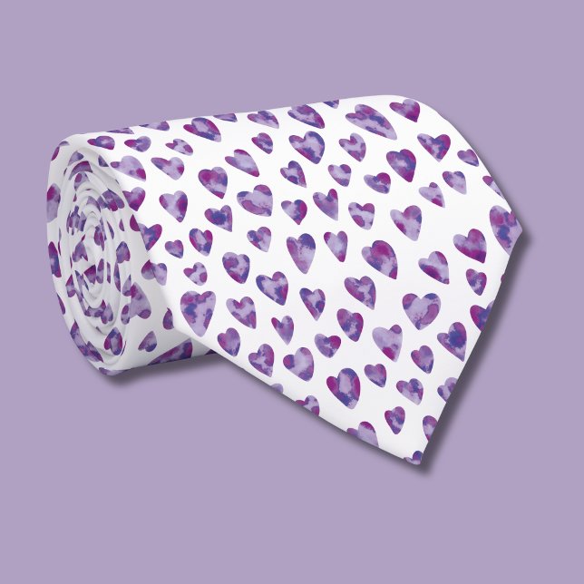 Corbata Patrón de corazón de amor en acuarela linda (Purple love heart watercolor pattern tie)