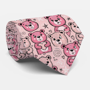 Corbata Patrón de corazón de osito de peluche pastel