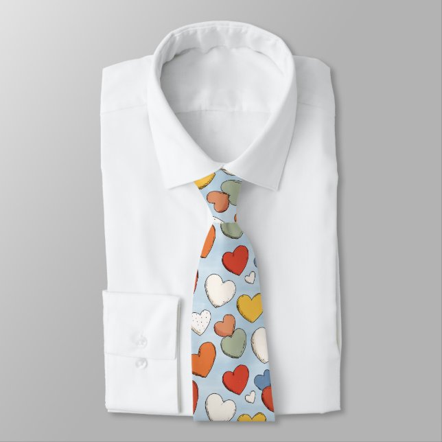 Corbata Patrón de Corazón Dibujado a Mano Juguetón (Atado)