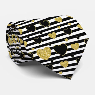 Corbata Patrón de corazón dorado con franja negra minimali