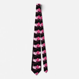 Corbata Patrón de corazón lindo negro y rosa