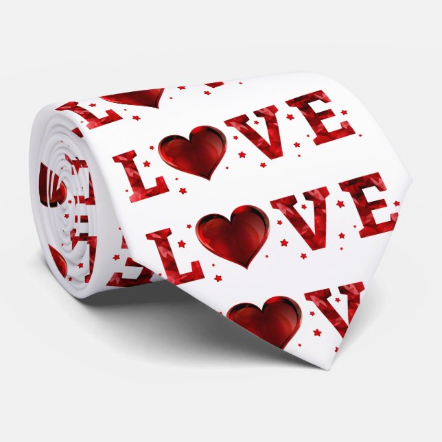 Corbata Patrón de Corazón Rojo de Amor Cuto (Enrollado)