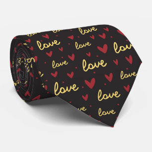Corbata Patrón de corazón rojo dorado garabato amor
