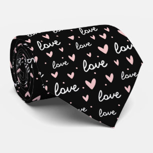 Corbata Patrón de corazón rosa Doodle con fondo negro