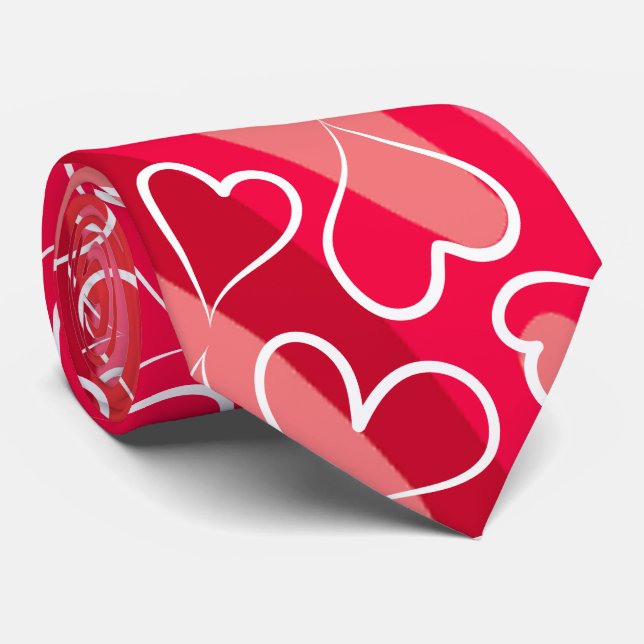 Corbata Patrón de corazón rosado rojo (Enrollado)