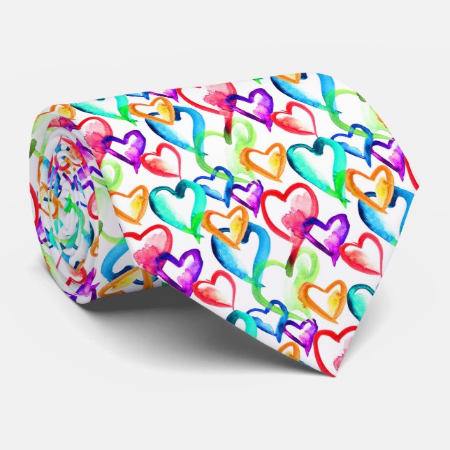 Corbata Patrón de corazones coloridos (Enrollado)