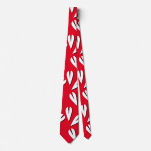 Corbata Patrón de Corazones Geométricos Rojo Blanco Negro