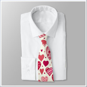 Corbata Patrón de Corazones Modernos Rojos y Rosados