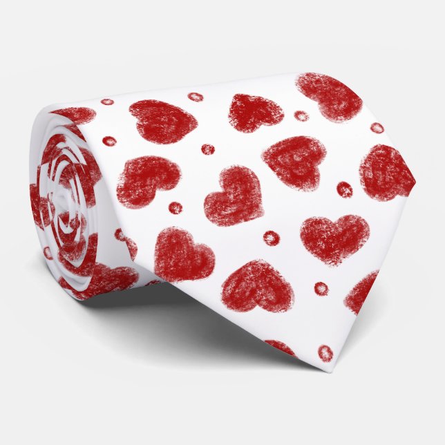 Corbata patrón de Corazones Rojos y Blancos (Enrollado)
