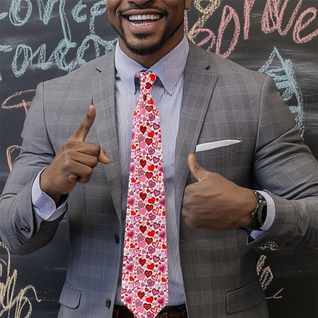 Corbata Patrón de Corazones Rosados Rojo Adorable Amor (Subido por el creador)