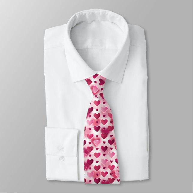Corbata Patrón de Corazones Rosas Románticos Tema Día de S (Atado)