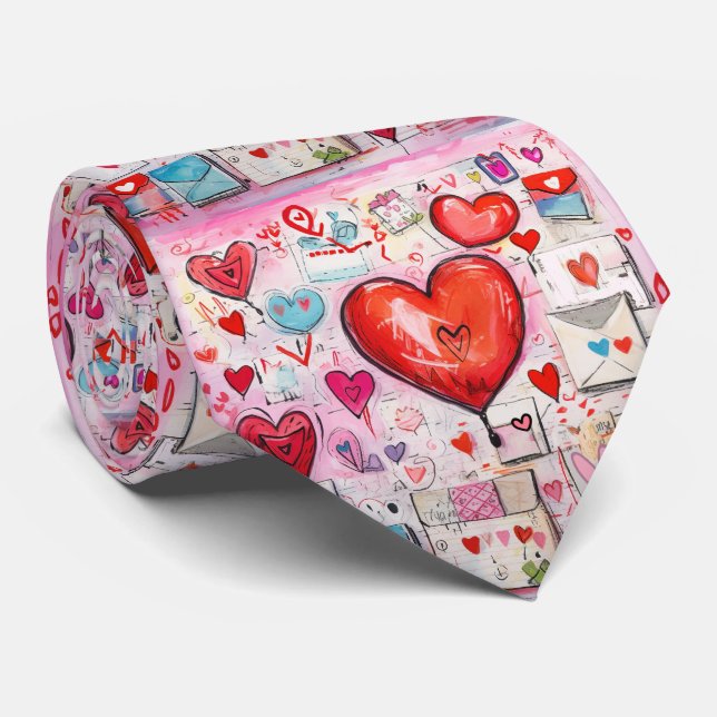Corbata Patrón de corazones y letras de amor caprichosos (Enrollado)