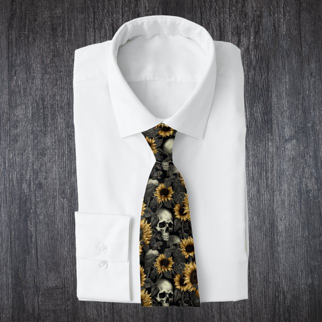 Corbata Patrón de cráneo de girasol gótico (Subido por el creador)