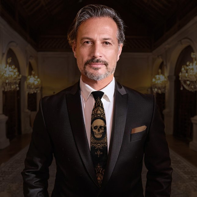 Corbata Patrón de cráneo | Tejido de cuello | Negro (Welcome to the Manor.)