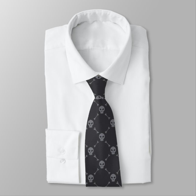 Corbata Patrón de cráneo y huesos gris (Atado)