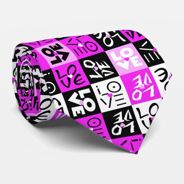 Corbata patrón de cuadrado de amor de San Valentín violeta (Enrollado)