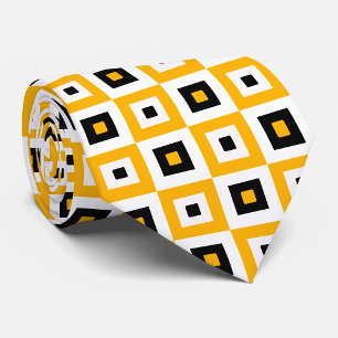 Corbata Patrón de Cuadrados a Cuadros Amarillo Negro Blanc