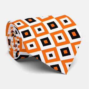 Corbata Patrón de Cuadrados a Cuadros Naranja Negro Blanco