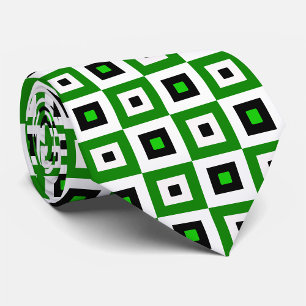 Corbata Patrón de Cuadrados a Cuadros Verde Negro Blanco