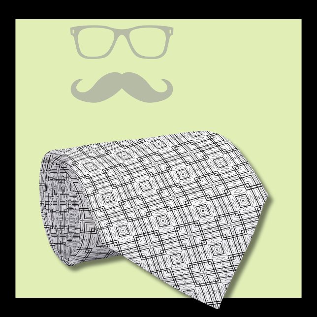 Corbata Patrón de cuadrados geométricos en blanco y negro (Subido por el creador)