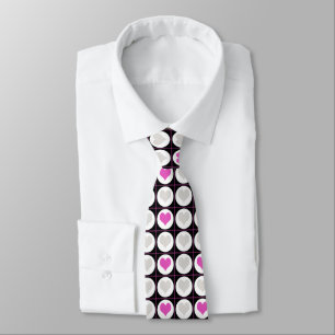 Corbata Patrón de cuadrícula cardíaca rosa y gris