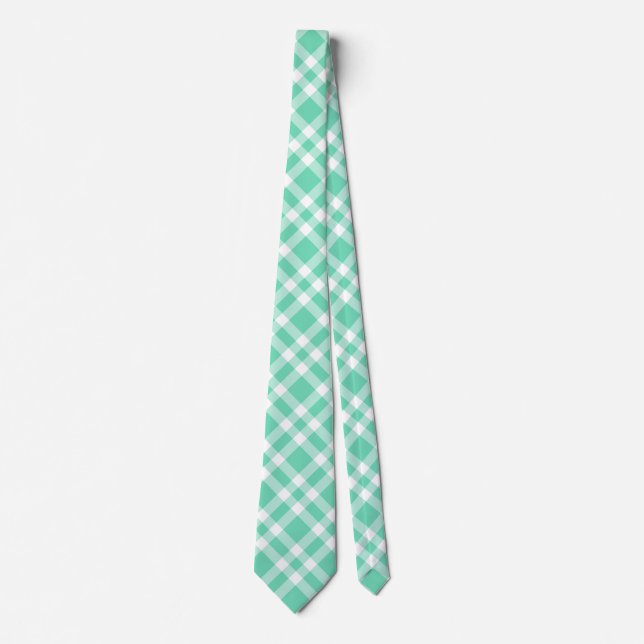 Corbata Patrón de Cuadro Blanco Acuamarina (Anverso)