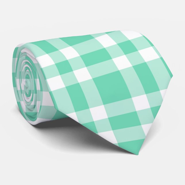 Corbata Patrón de Cuadro Blanco Acuamarina (Enrollado)