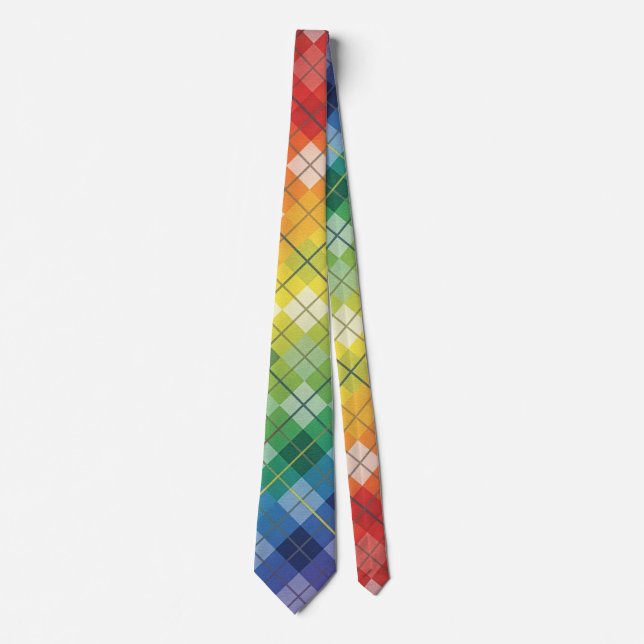 Corbata Patrón de Cuadro Escocés Argyle de Arcoíris Retro (Anverso)