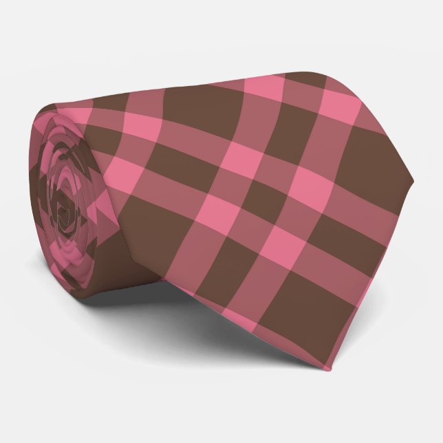 Corbata Patrón de Cuadro Escocés Rosa Marrón (Enrollado)