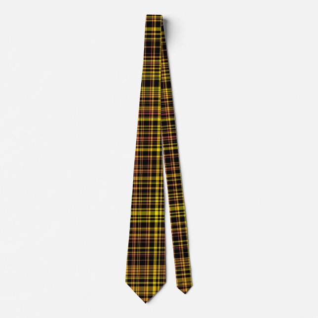 Corbata Patrón de Cuadros Amarillo Naranja Negro (Anverso)