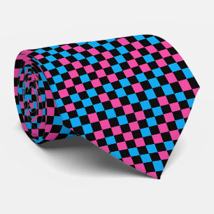 Corbata Patrón de cuadros azul rosa y negro