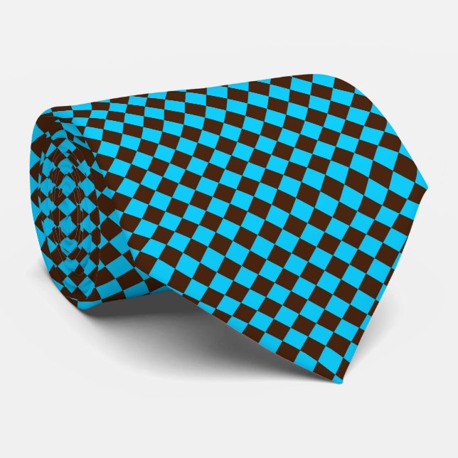 Corbata Patrón de cuadros de diamante azul marrón (Enrollado)