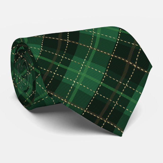 Corbata Patrón de cuadros diagonal verde tradicional de fi (Enrollado)