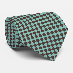 Corbata Patrón de cuadros en diamante verde azulado y marr
