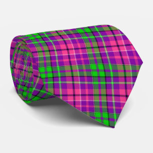Corbata Patrón de cuadros escoceses rosa y verde sobre púr
