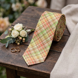 Corbata Patrón de cuadros gingham naranja rojo amarillo li