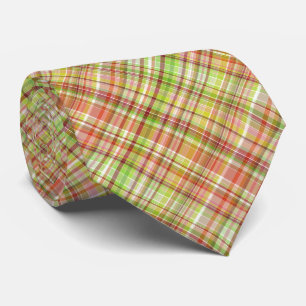 Corbata Patrón de cuadros gingham naranja rojo amarillo li