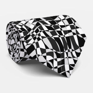 Corbata Patrón de cuadros negros y blancos deformados