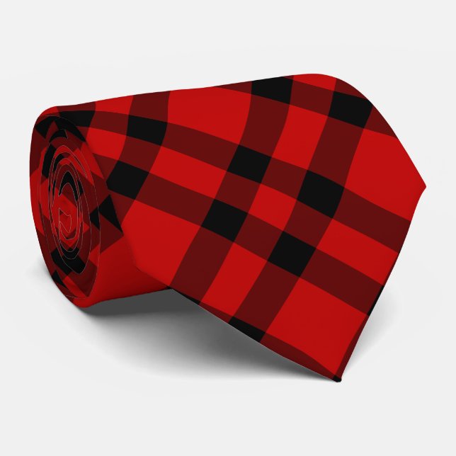 Corbata Patrón de Cuadros Rojo y Negro (Enrollado)
