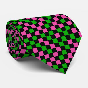 Corbata Patrón de cuadros rosa verde y negro