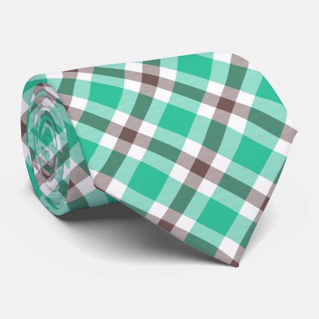 Corbata Patrón de cuadros verde marrón moderno (Enrollado)