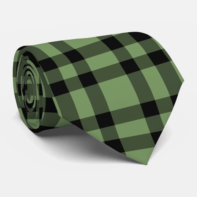 Corbata Patrón de Cuadros Verde Negro (Enrollado)