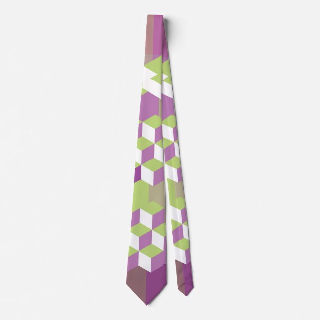 Corbata Patrón de cubo isométrico en malva y lima (Anverso)
