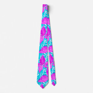 Corbata Patrón de cuero rosa y turquesa