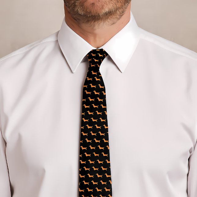 Corbata Patrón de Dachshund Cute Impresión de Perro Wiener (Dachshund Pattern Cute Wiener Dog Print Black Neck Tie)
