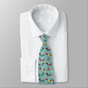Corbata Patrón de dachshunds de vacaciones con regalos y m