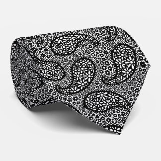 Corbata Patrón De Daisy De Paisley Negro Y Blanco