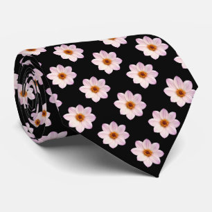Corbata Patrón de Dalia Rosa - Color Completo sobre Negro